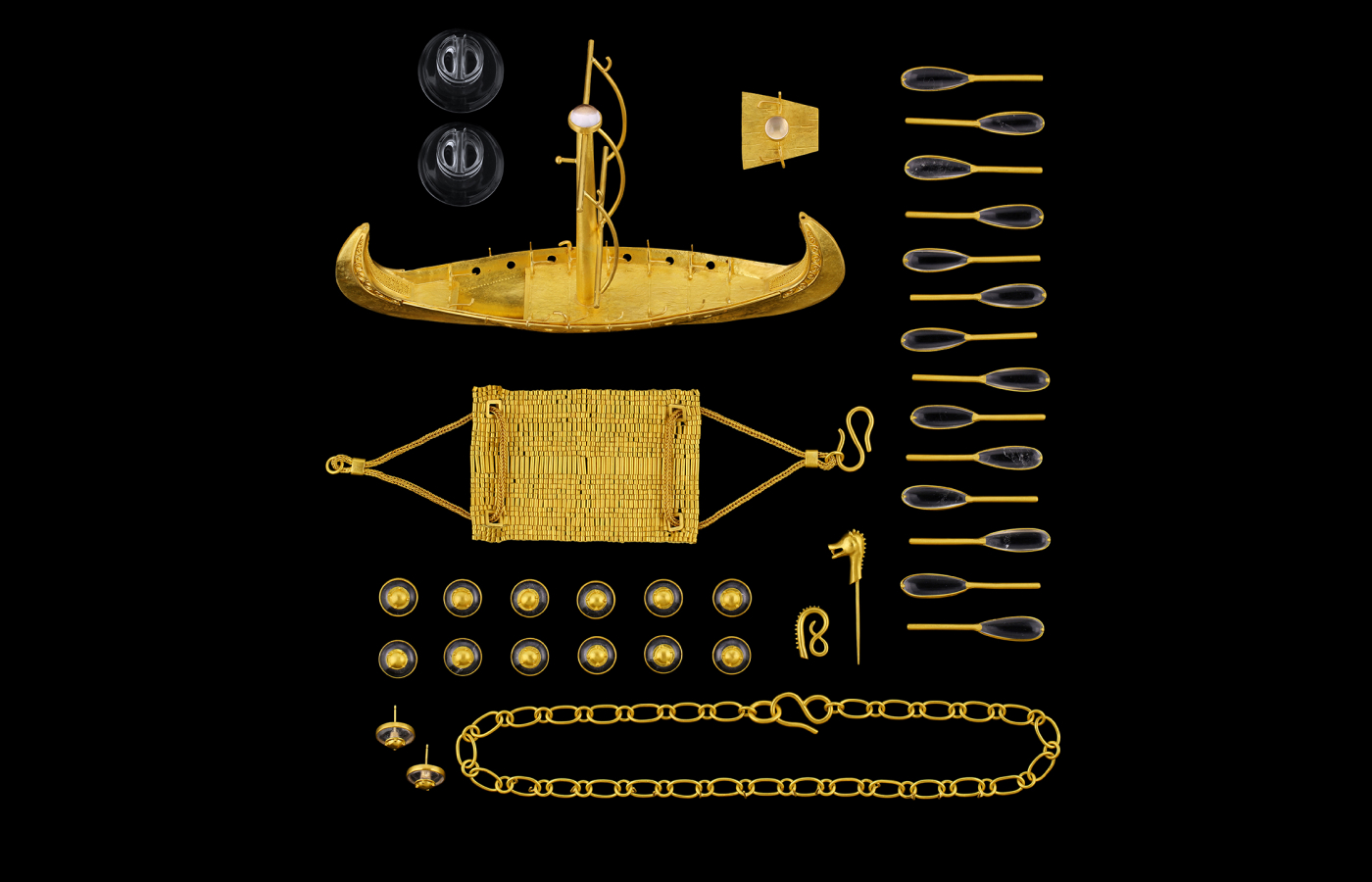 The many different jewellery elements of the Viking Longship by Loren Nicole, to be presented at TEFAF Maastricht in March 2024