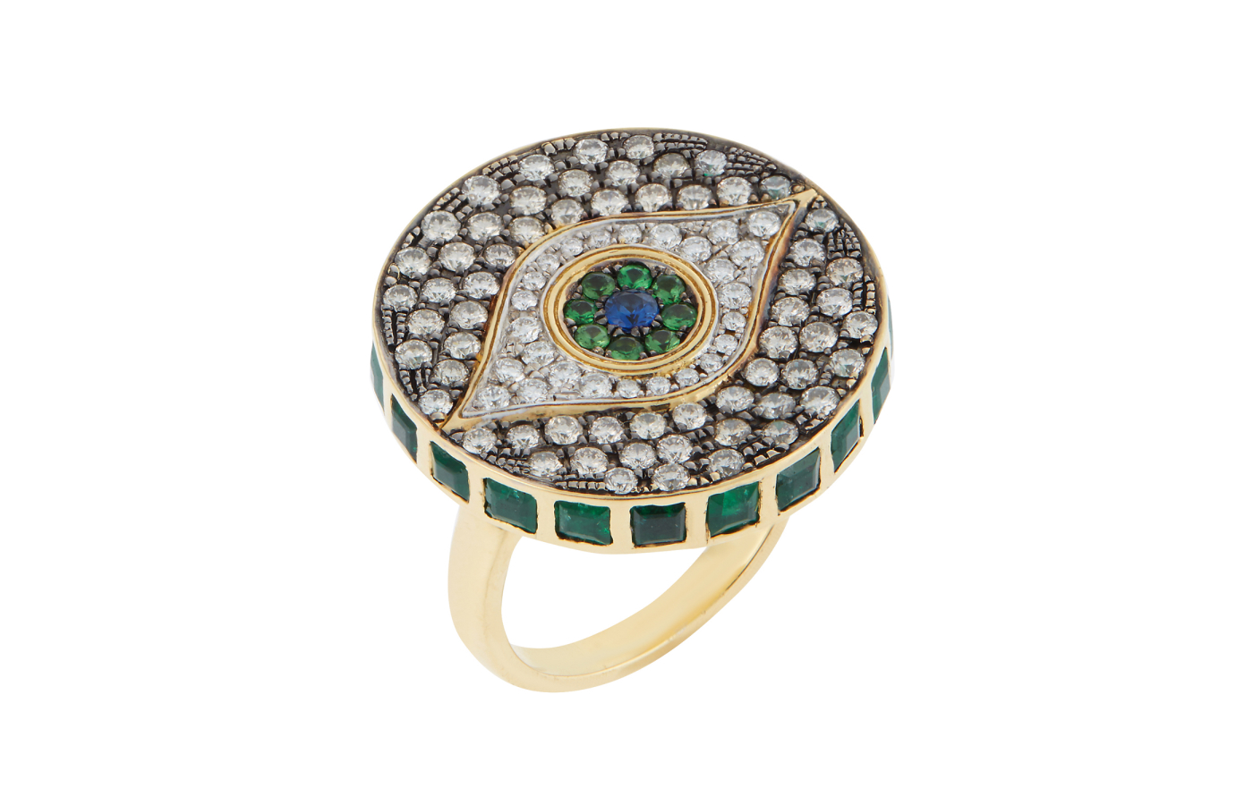 Ileana Makri Dawn Candy ring in gold, tsavorite, sapphire, emerald, champagne and white diamonds