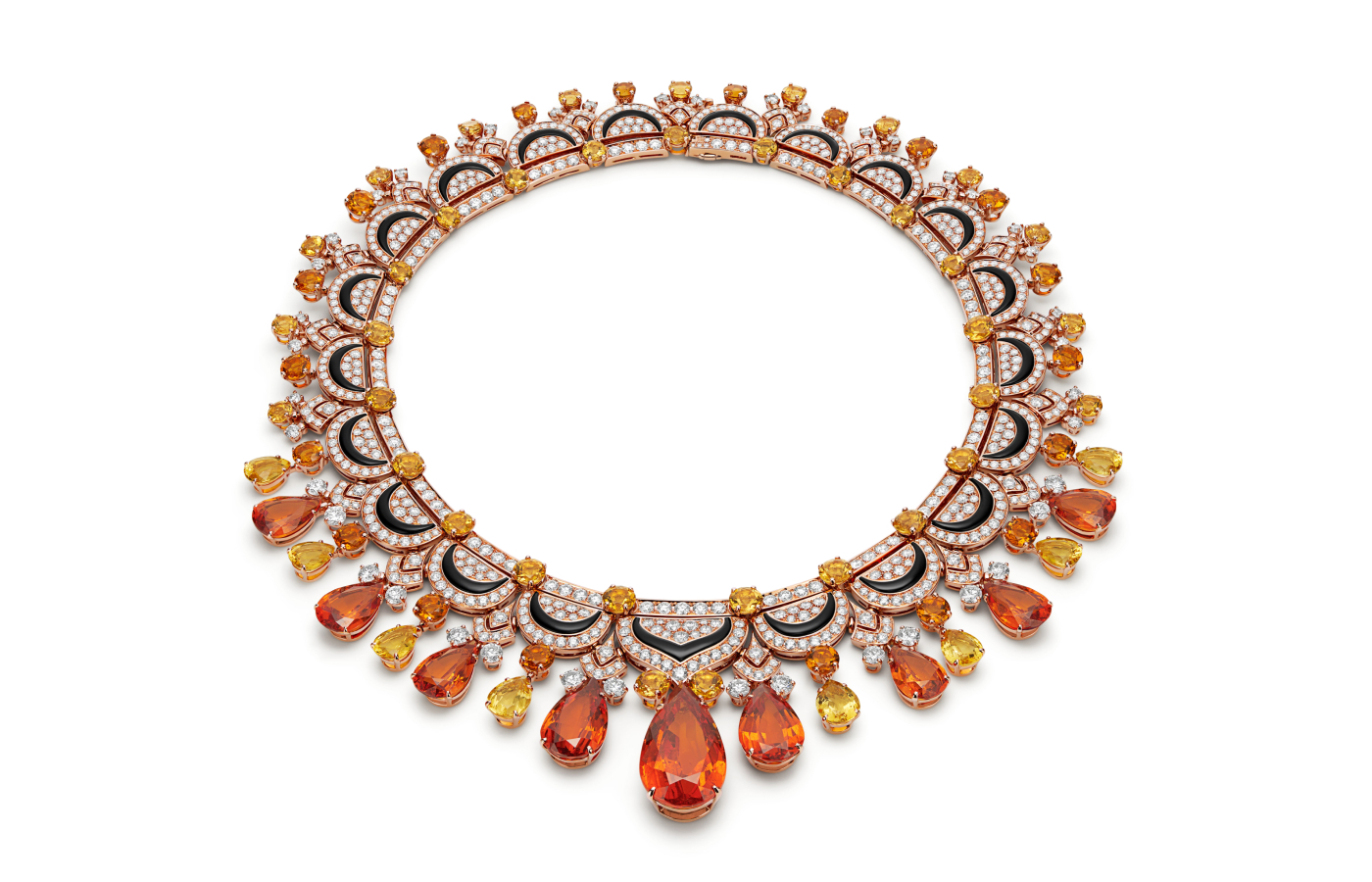  Bulgari Oriental Fantasy necklace in pink gold, onyx, mandarin garnet, citrine and diamond