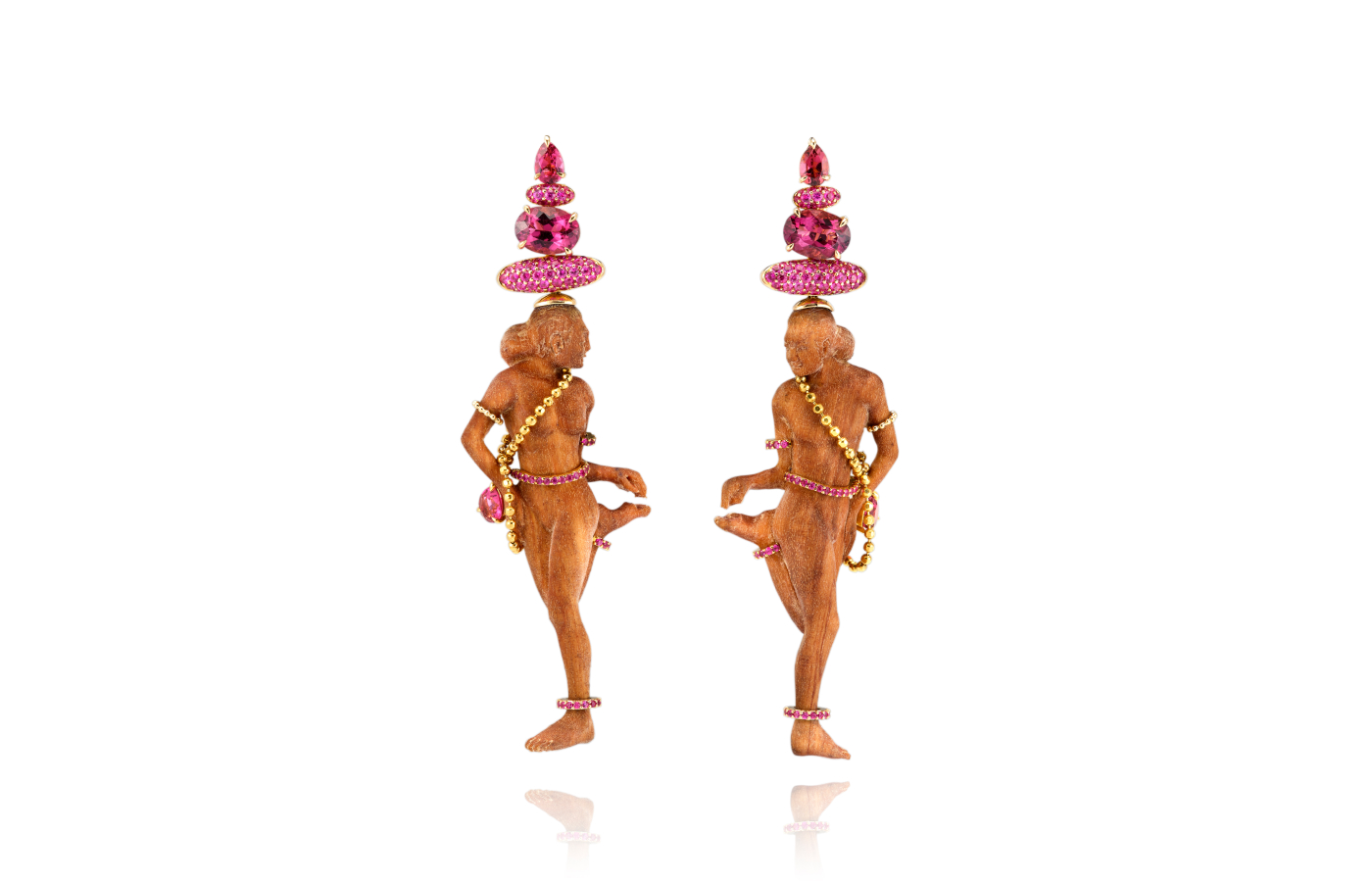  Lydia Courteille earrings in gold, rubellite, rubies and sandalwood