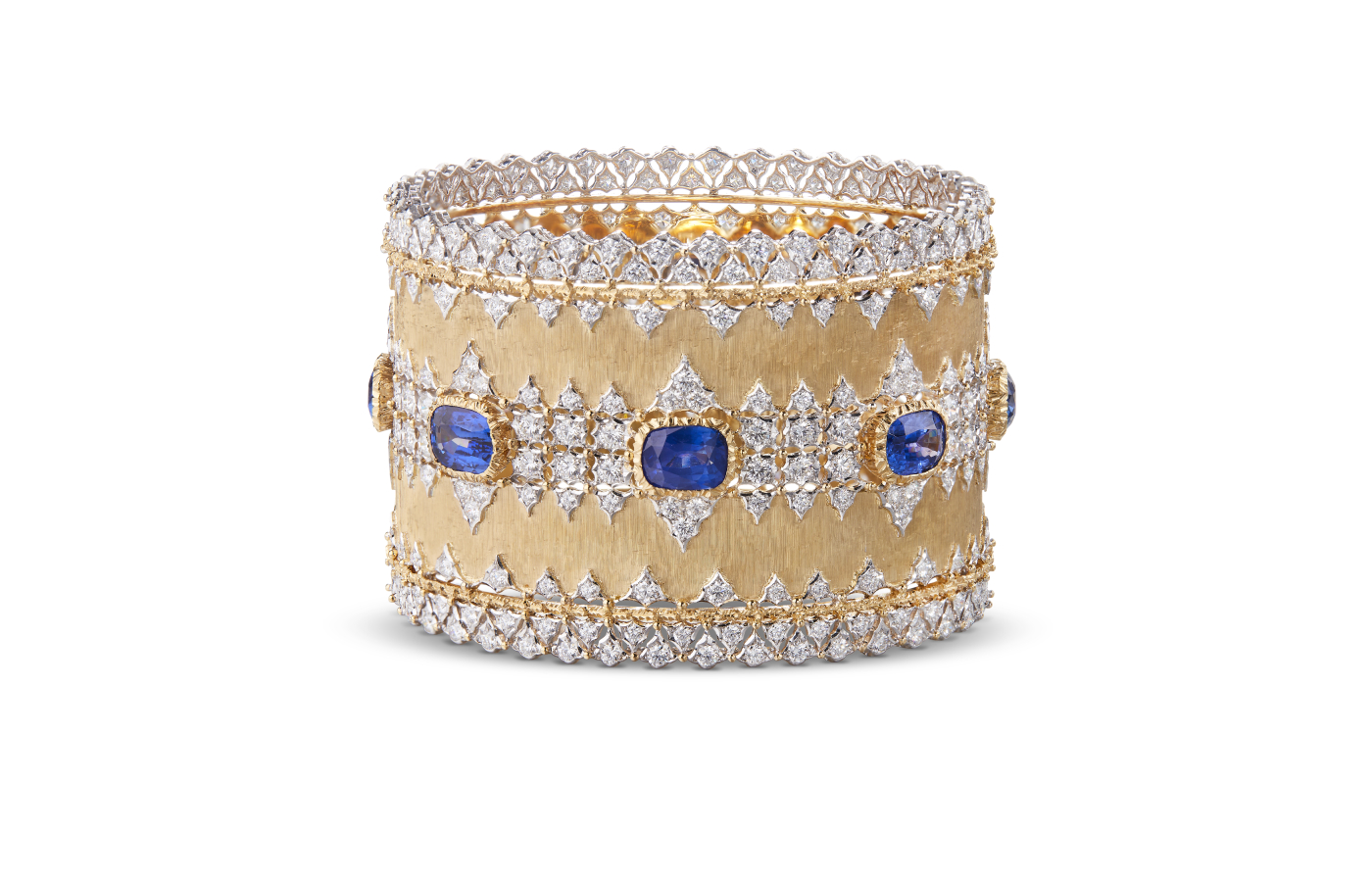  Buccellati bangle bracelet in gold, white gold, sapphire and diamond from the Mosaico collection