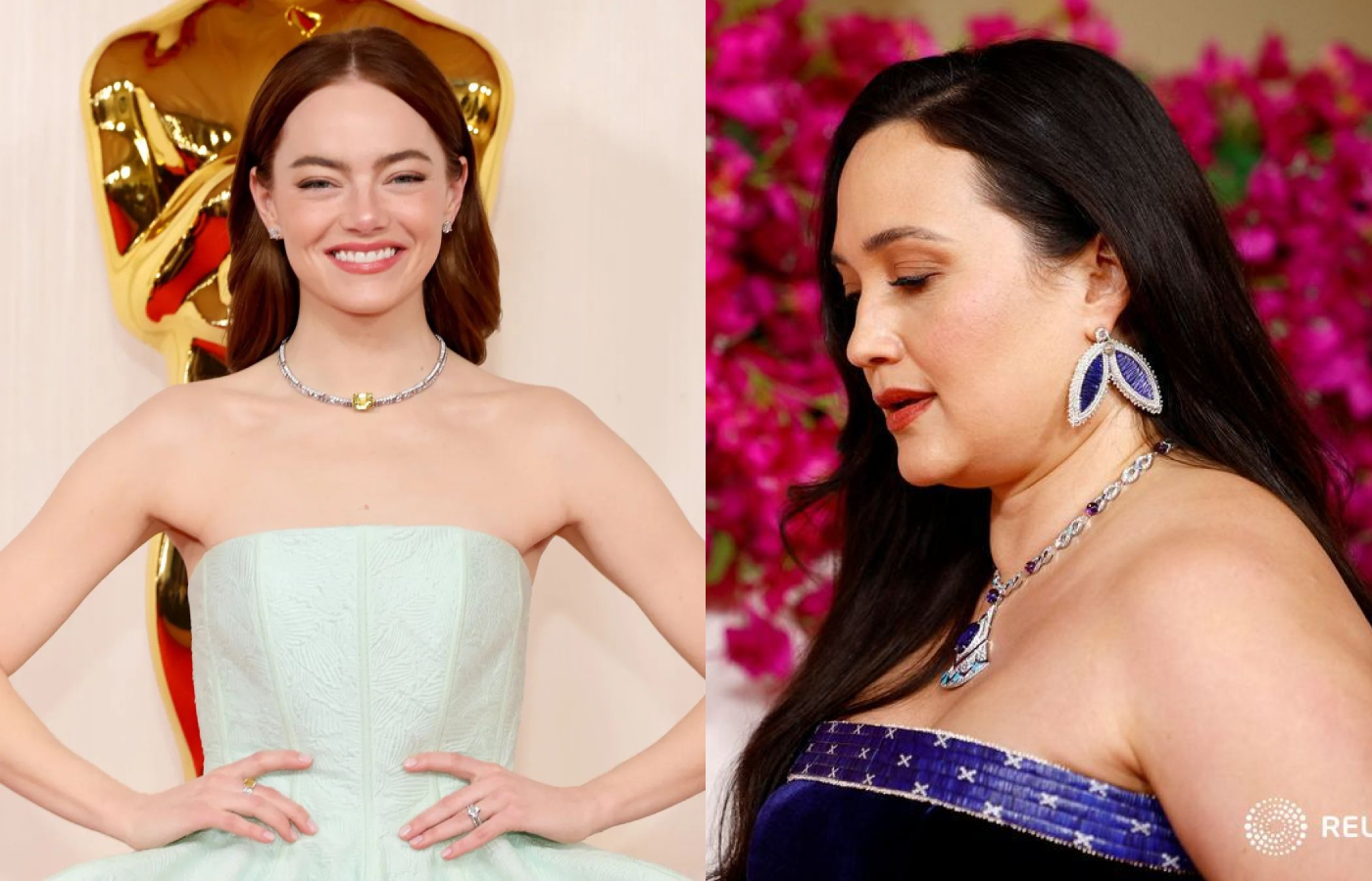  Actress Emma Stone wore the Louis Vuitton Drift necklace with a 30.47 carat yellow sapphire from the Deep Time Chapter II High Jewellery collection to the 2024 Oscars, while Lily Gladstone chose the Bulgari Diva’s Dream High Jewellery necklace with sapphires, turquoises, tanzanites, amethysts and diamonds