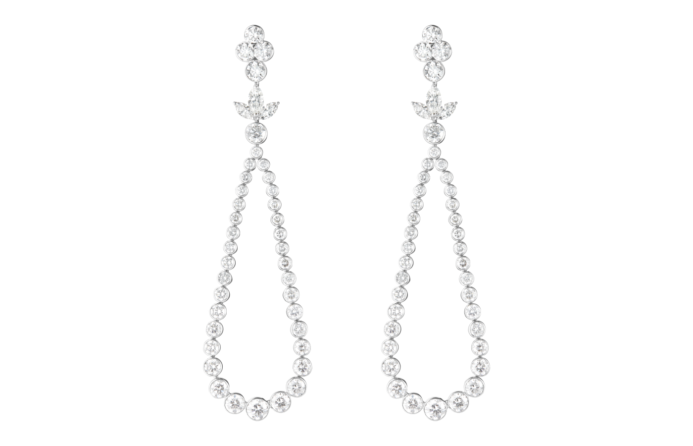  Boucheron Epaulettes pendant earrings paved with diamonds in 18k white gold from the Histoire de Style The Power of Couture High Jewellery Collection