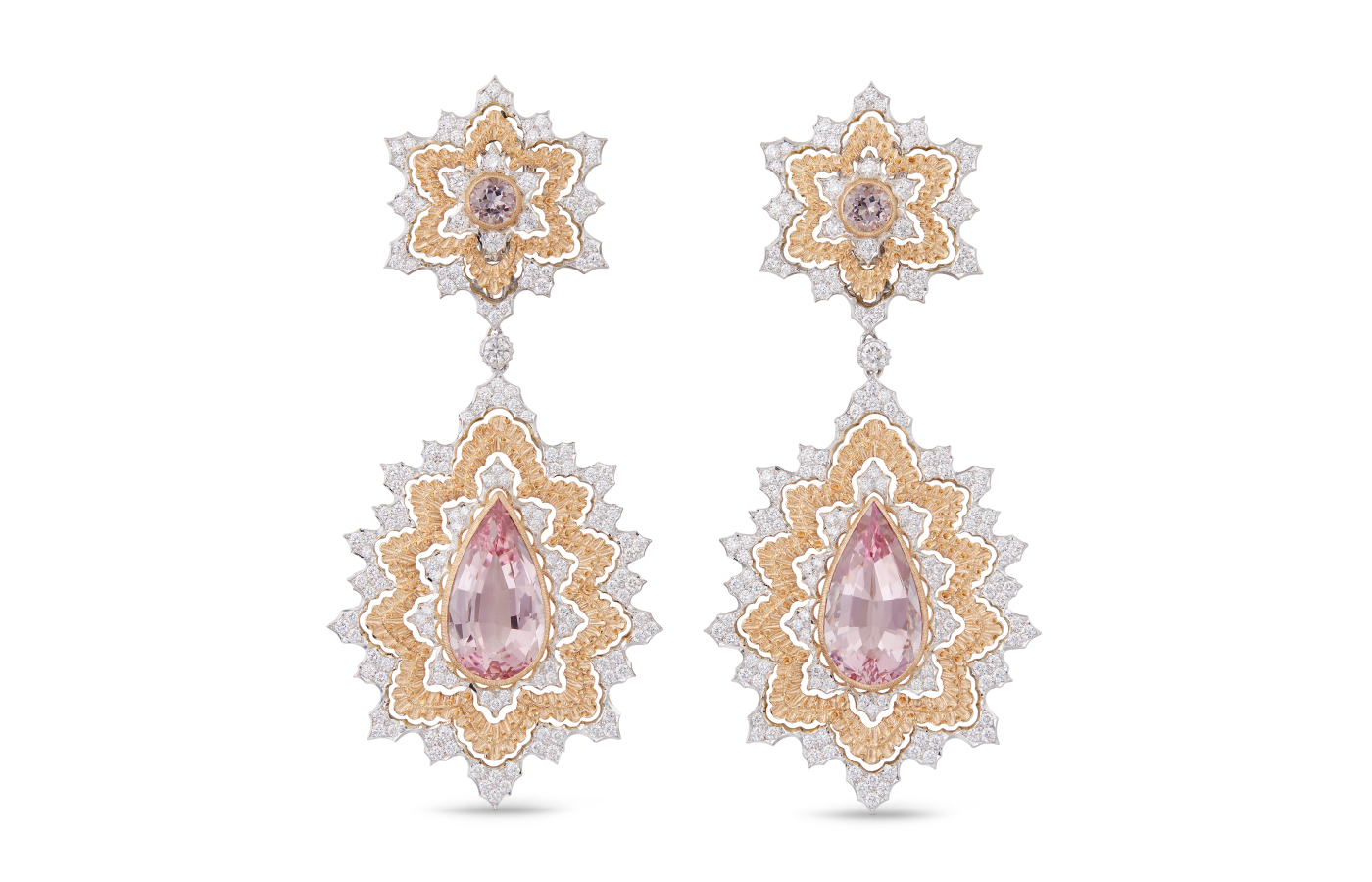  Buccellati earrings in pink gold, white gold, beryl and diamond earrings