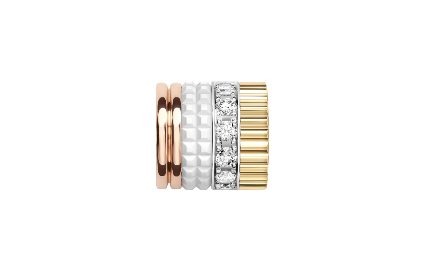  Quatre White Edition ring in gold, pink gold, white gold, enamel and diamond by Boucheron