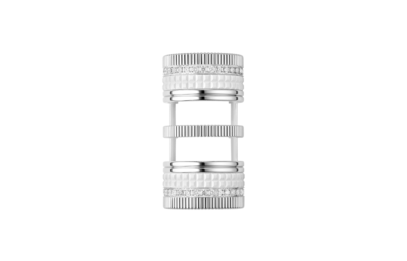 Quatre Double White Edition hair piece in white gold, enamel and diamond by Boucheron
