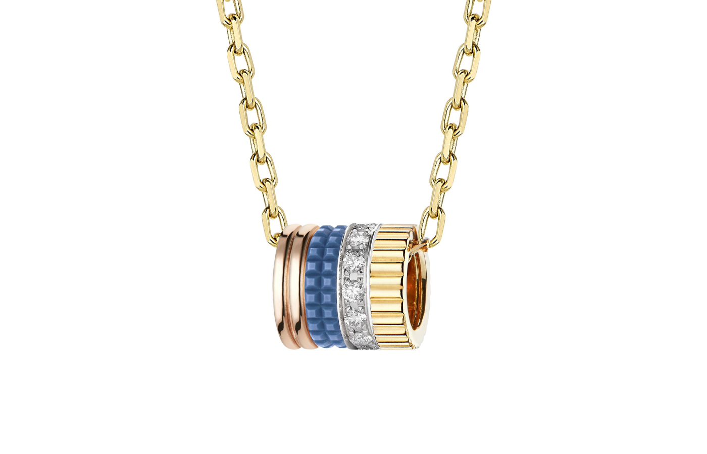  Quatre Blue Edition pendant in gold, pink gold, white gold, enamel and diamond by Boucheron