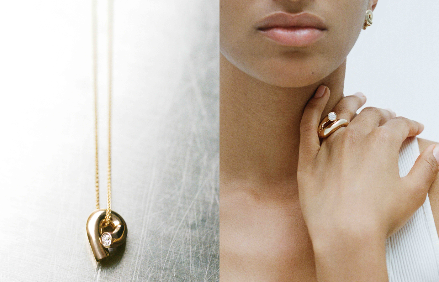  Tabayer pendant and ring in gold and diamond from the Oera collection
