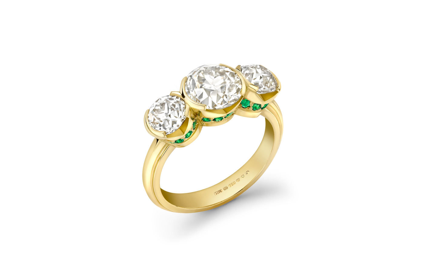 Hattie Rickards Kitty bespoke engagement ring in gold, emerald and diamond
