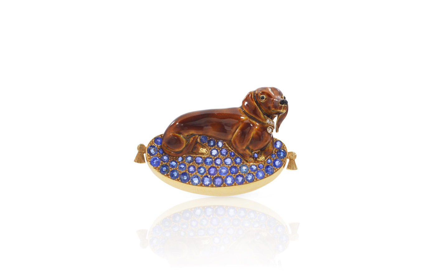  René Boivin sapphire, enamel and diamond brooch, circa 1954 (estimate CHF 4,000-6,000), part of the Sotheby’s ‘Iconic Jewels: Her Sense of Style’ auction in May 2024
