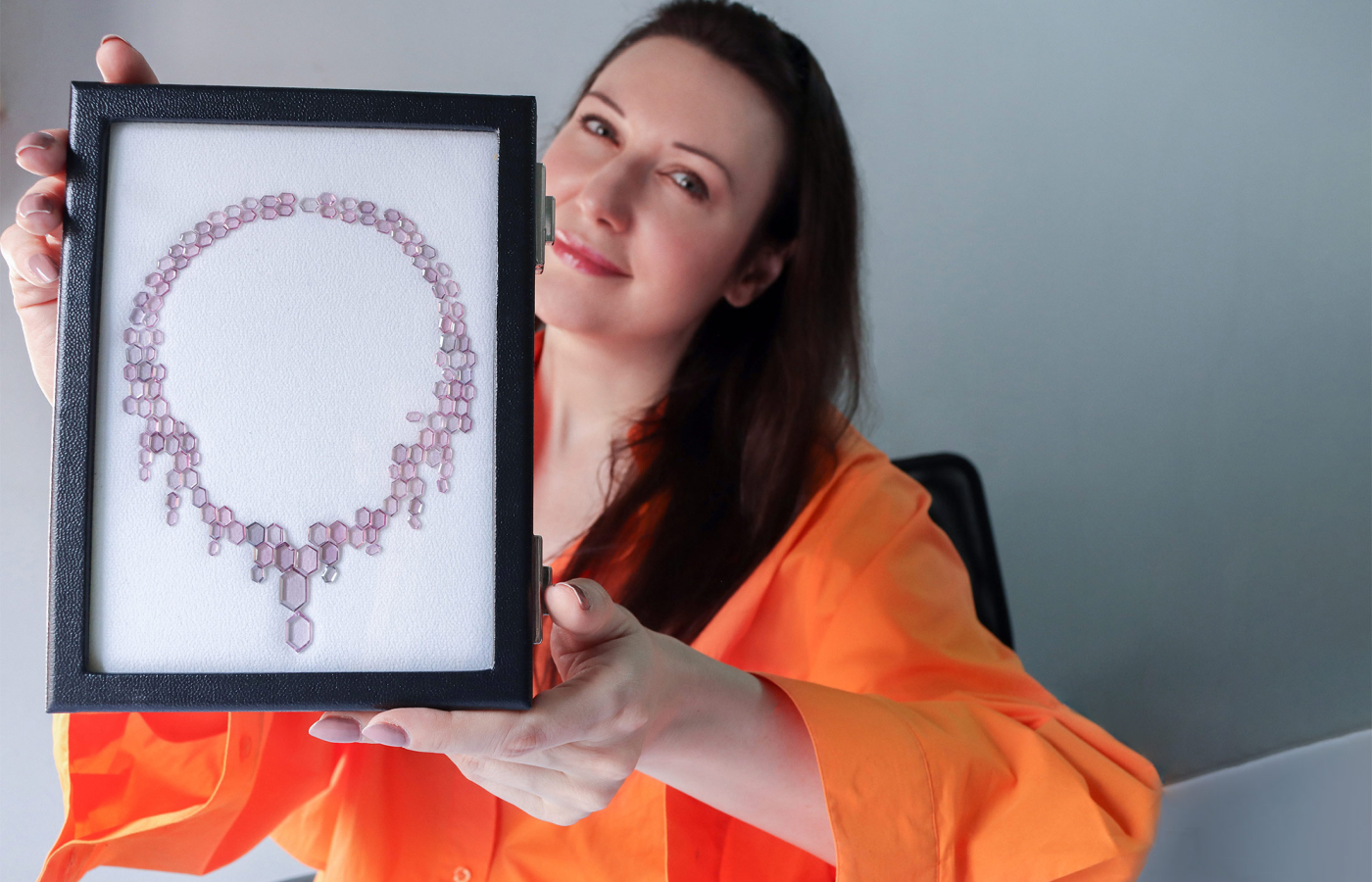 Katerina Perez presents a layout of multi-tonal pink spinels created by Minehaus in Jaipur
