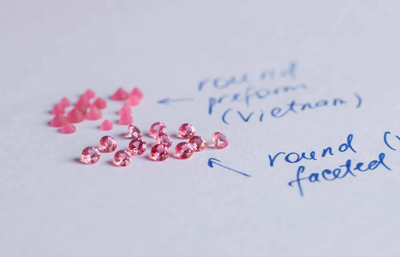  Preformed and cut and polished Vietnamese spinels produced by Minehaus in Jaipur, India