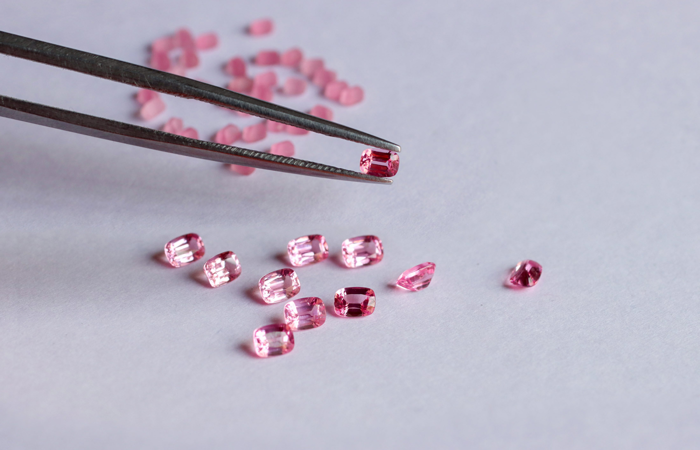A selection of cut and polished pink spinels created by Minehaus for fine and high jewellery creations