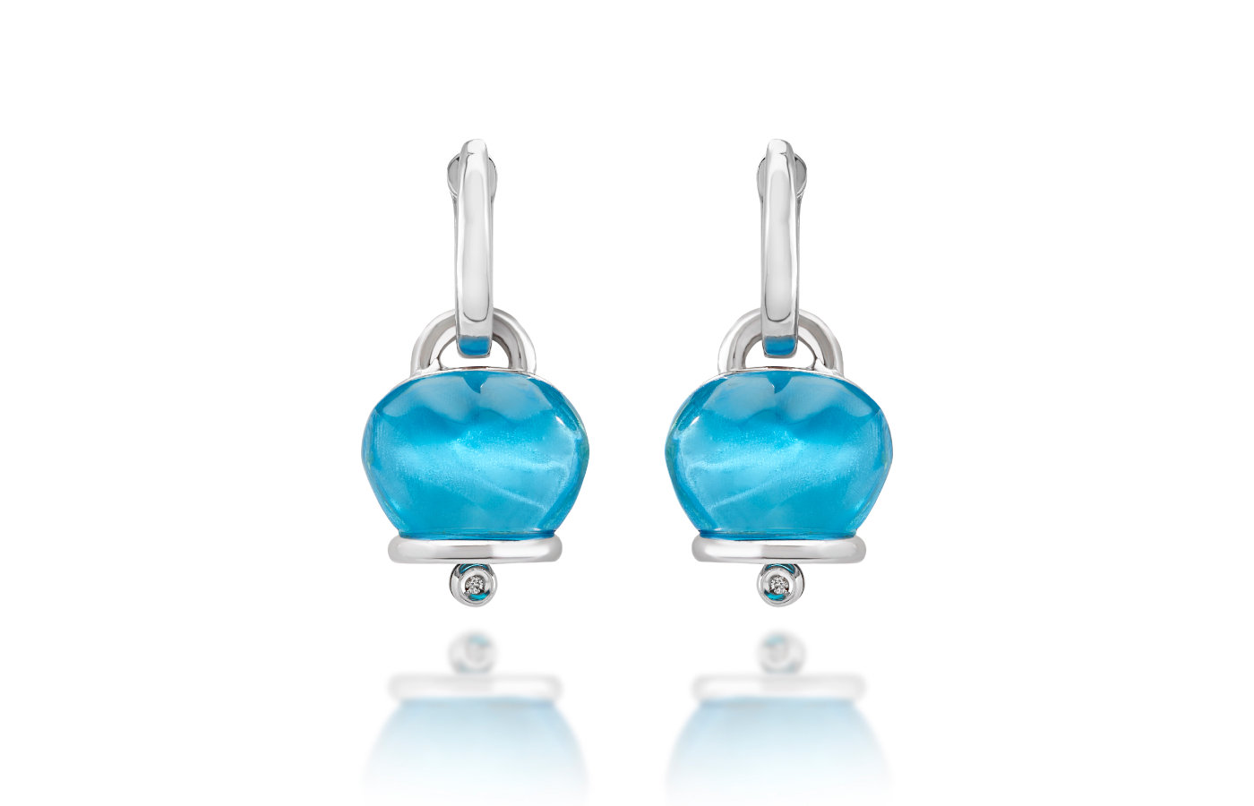  Chantecler Campanella earrings in silver, hand faceted blue topaz resin and diamond