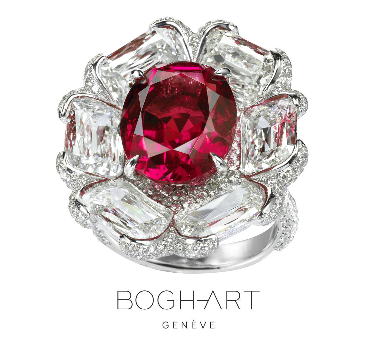 BOGH-ART ring with an oval Burmese ruby and diamonds, no indication of heat treatment