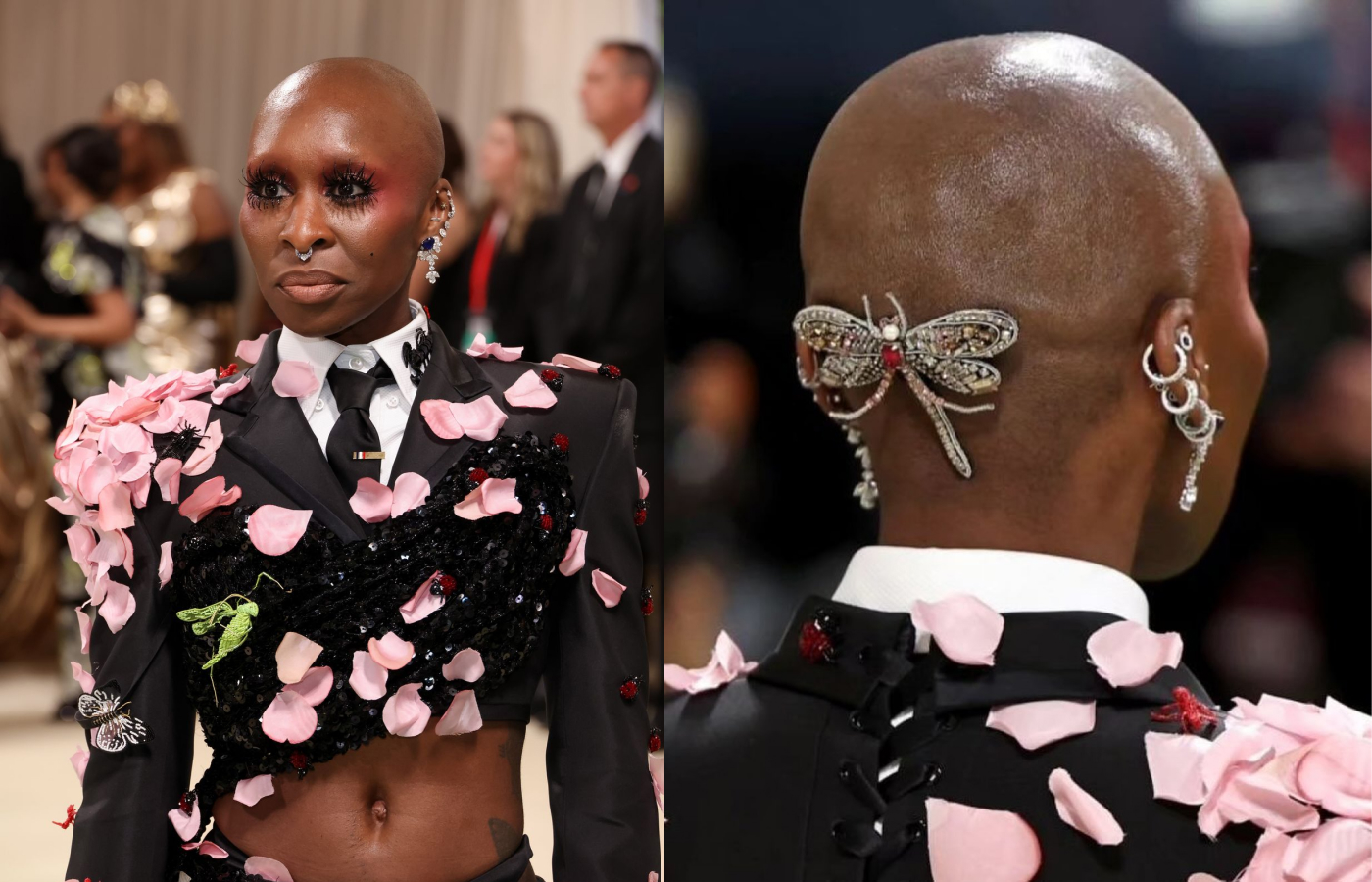  Cynthia Erivo attends with Met Gala 2024 wearing jewels by Roberto Coin and an archival bejewelled dragonfly on the back of her head by Jennifer Behr