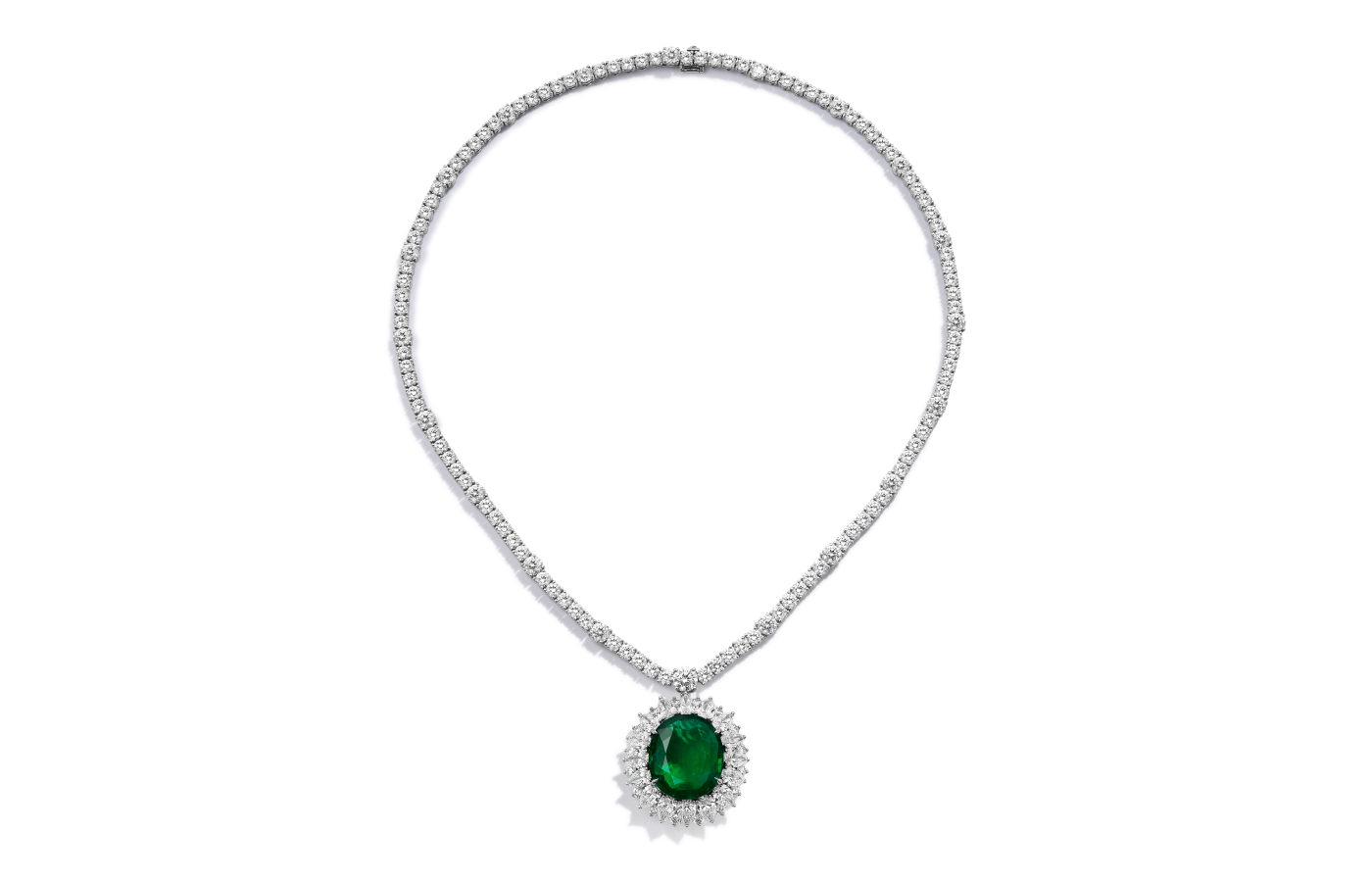  BAYCO necklace in platinum, a 14.28-ct emerald and diamond