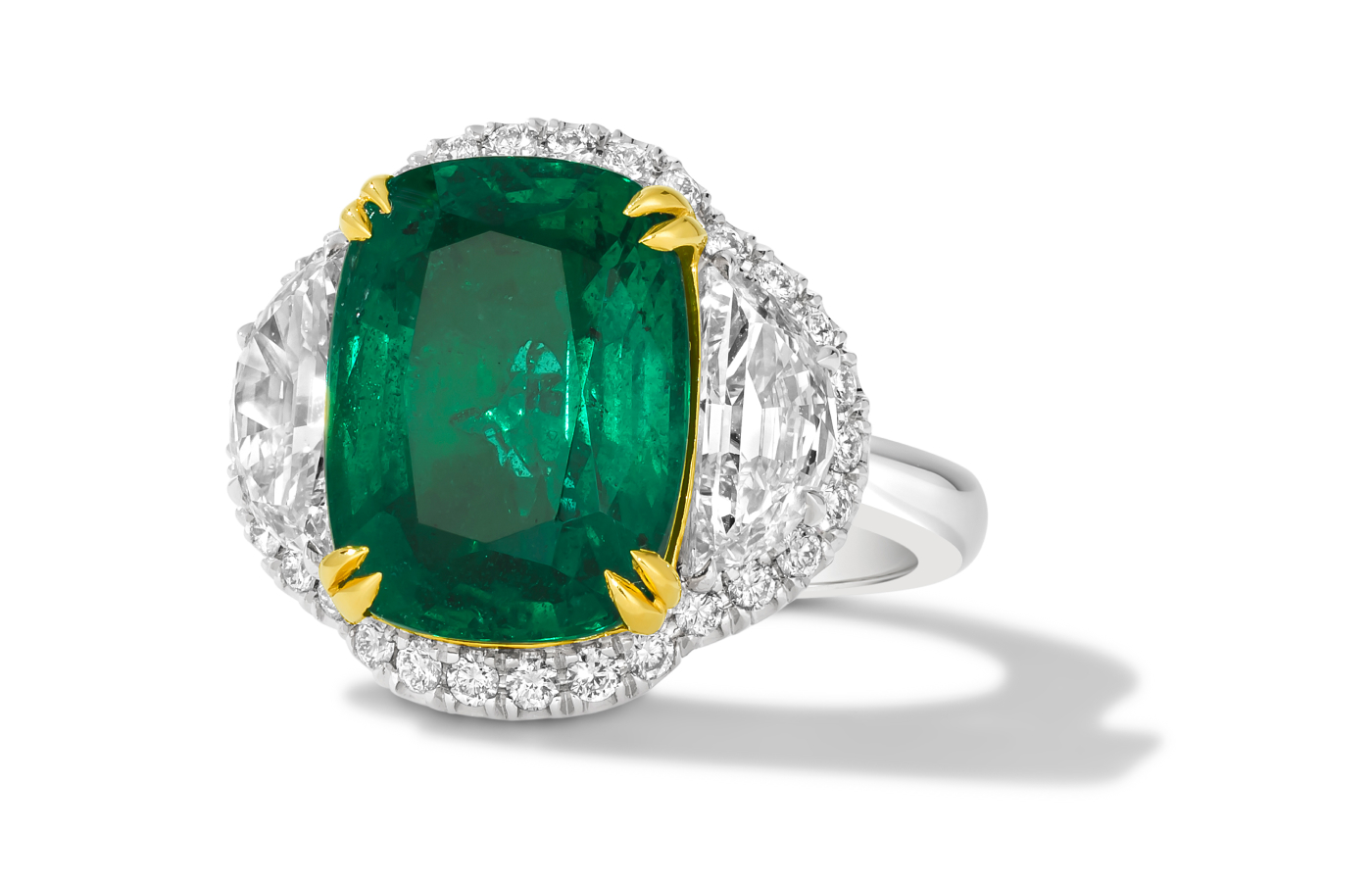  Le Vian Dorothy ring in gold, platinum, a 7.93-ct cushion-cut emerald and diamond