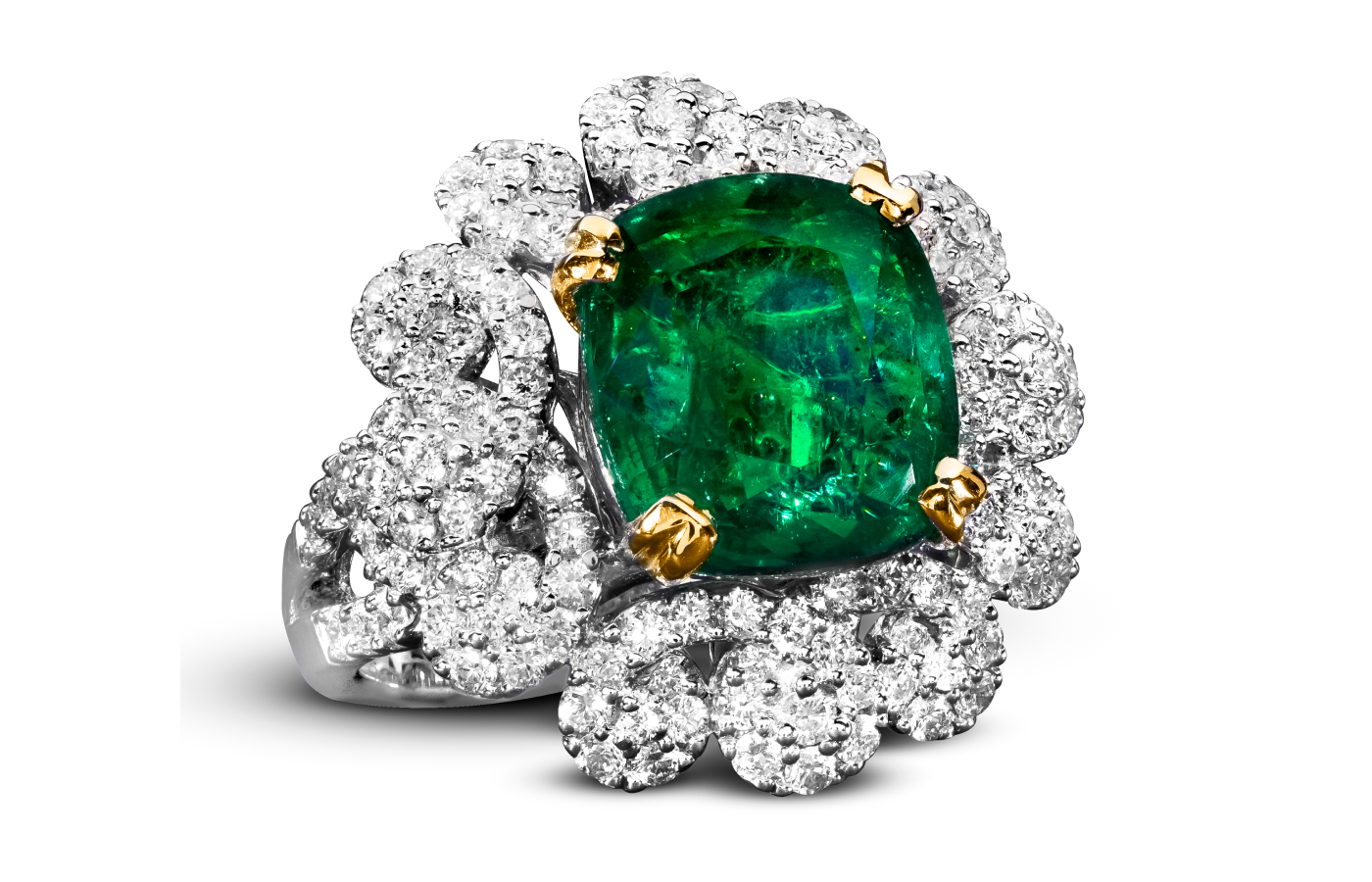  Le Vian Clara ring in gold, white gold, a 7.52-ct cushion-cut emerald and diamond