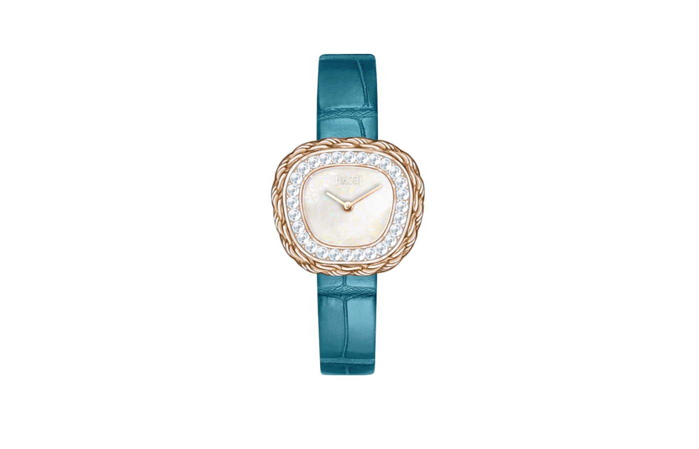  Piaget Sautoir watch in pink gold and diamond blue-green leather strap
