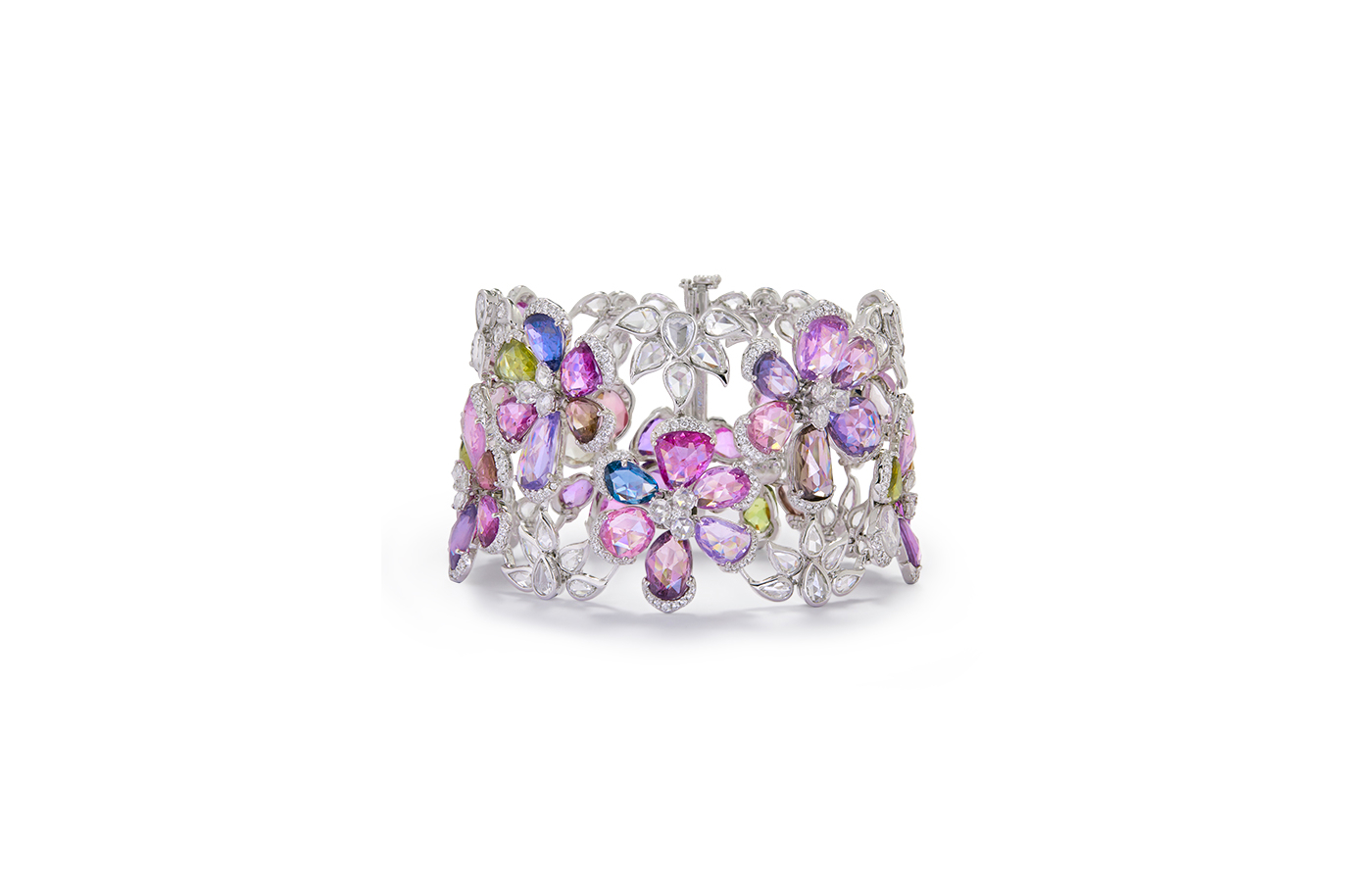  Amrapali bracelet in white gold set with multi-coloured sapphires and rose-cut diamonds