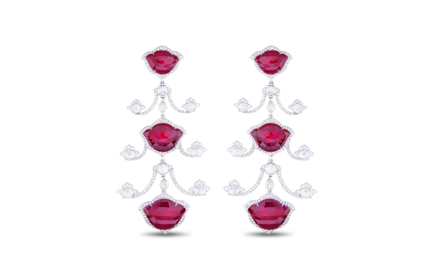 Amrapali Ruby earrings in white gold set with rubies and rose-cut diamonds