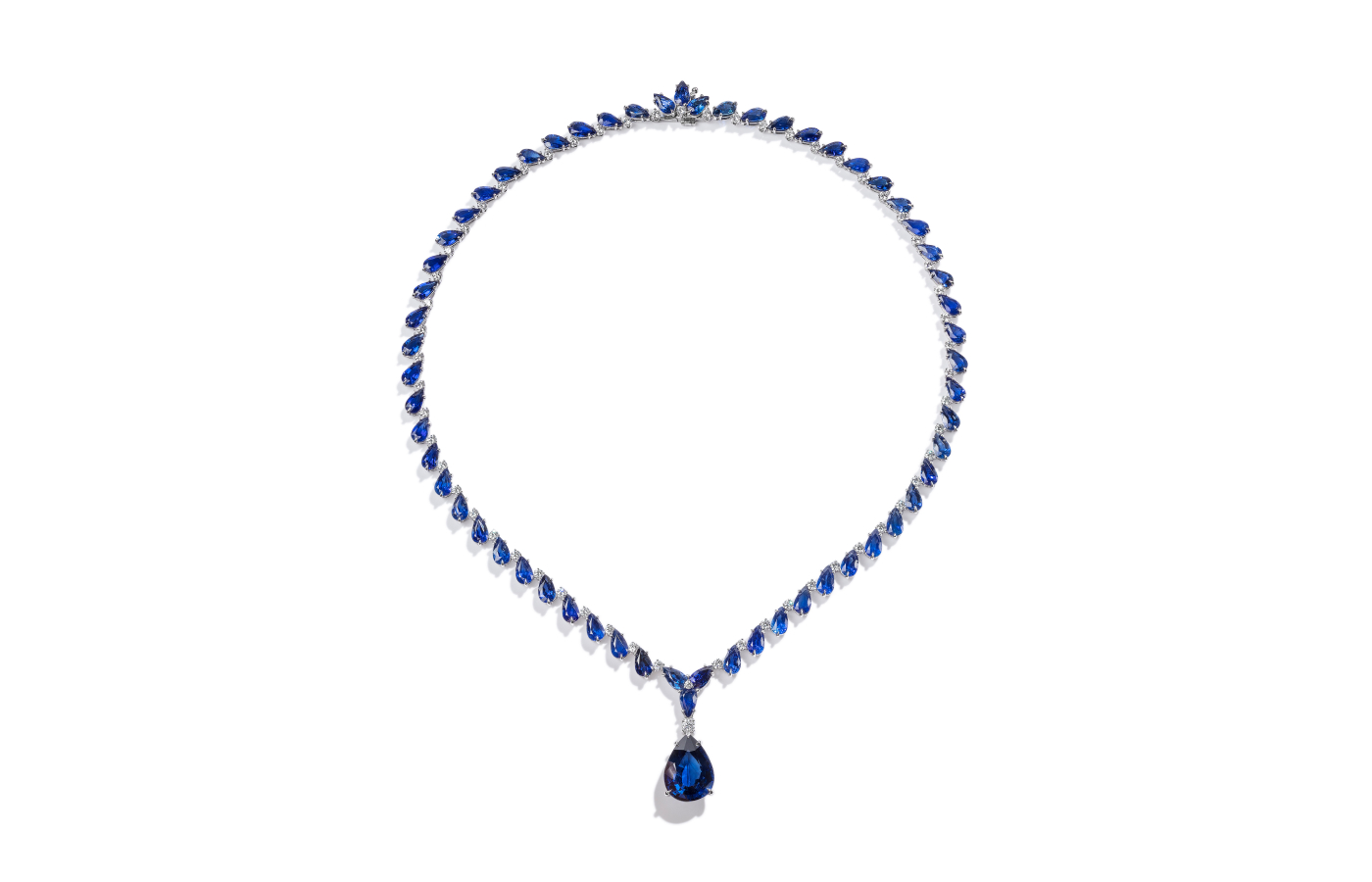 Bayco necklace in platinum necklace set with 46-cts of royal blue Ceylon sapphires and diamonds