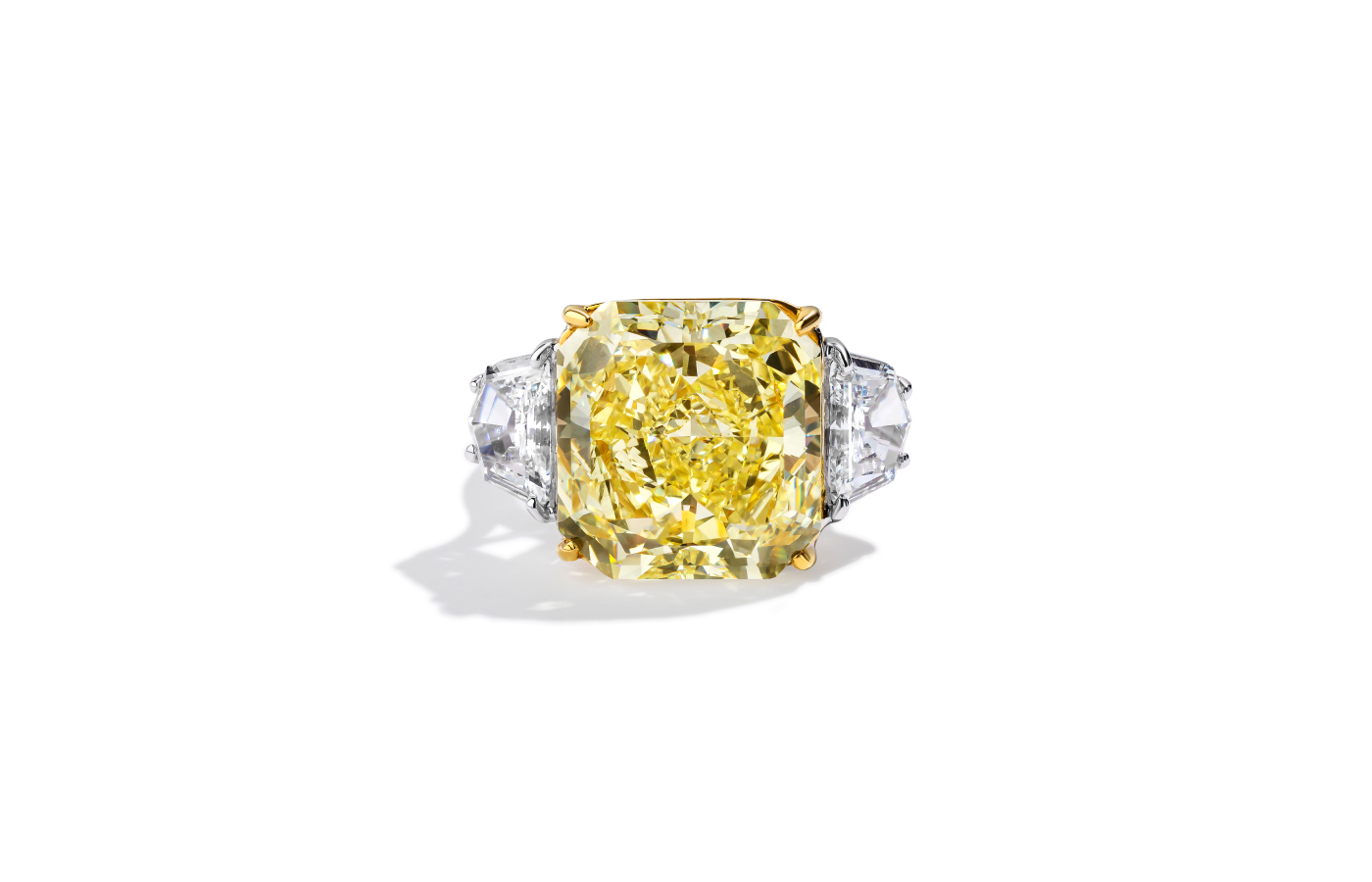  Bayco ring in platinum and gold set with a 13-ct fancy yellow diamond and diamonds