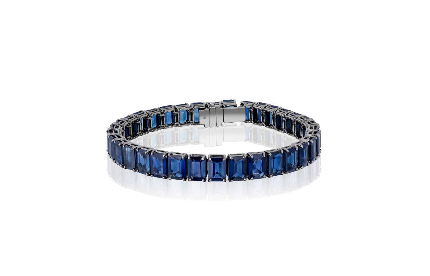  Bayco bracelet in black gold set with 36-cts of emerald-cut sapphires
