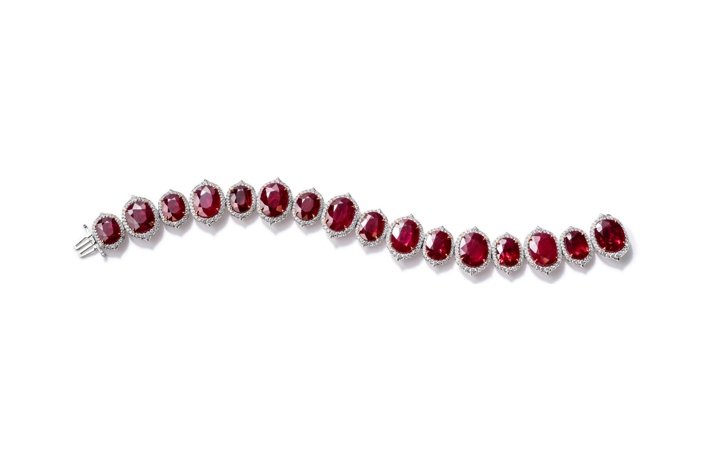  Bayco bracelet in platinum and rose gold set with 62-cts of Mozambique rubies and diamonds