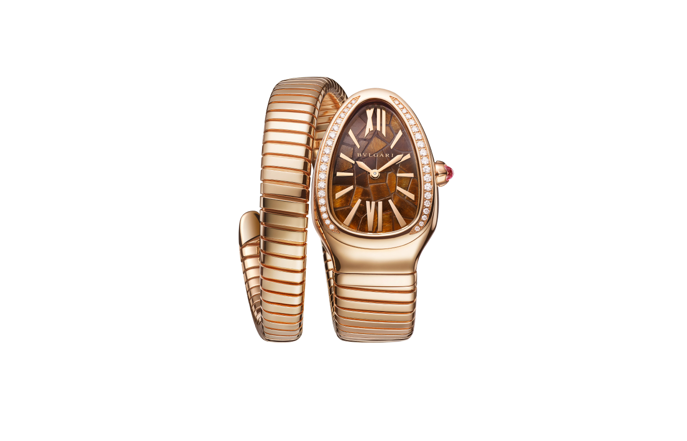 Bulgari Tadao Ando x Serpenti watch in gold, tiger's eye and diamond