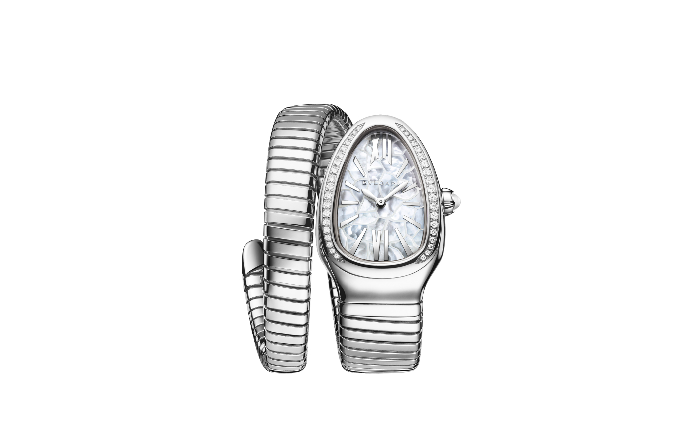  Bulgari Tadao Ando x Serpenti watch in white gold, white mother-of-pearl and diamond