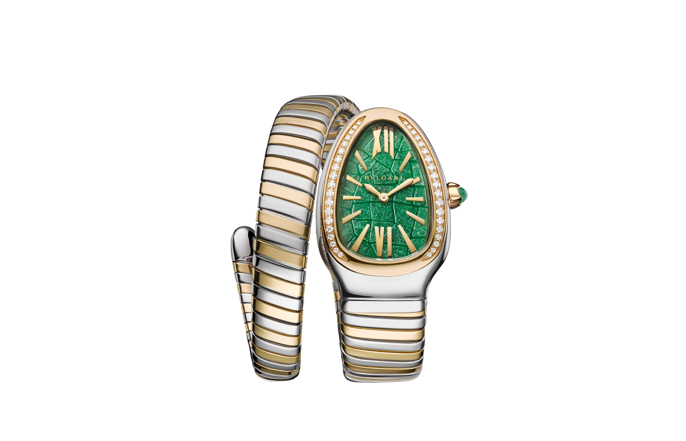 Bulgari Tadao Ando x Serpenti watch in gold, white gold, green aventurine and diamond