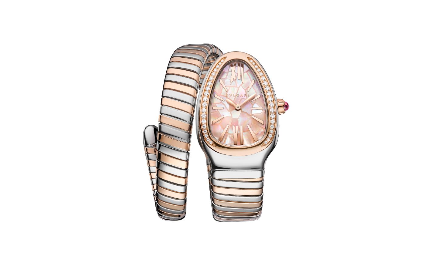  Bulgari Tadao Ando x Serpenti watch in pink gold, white gold, pink mother-of-pearl and diamond