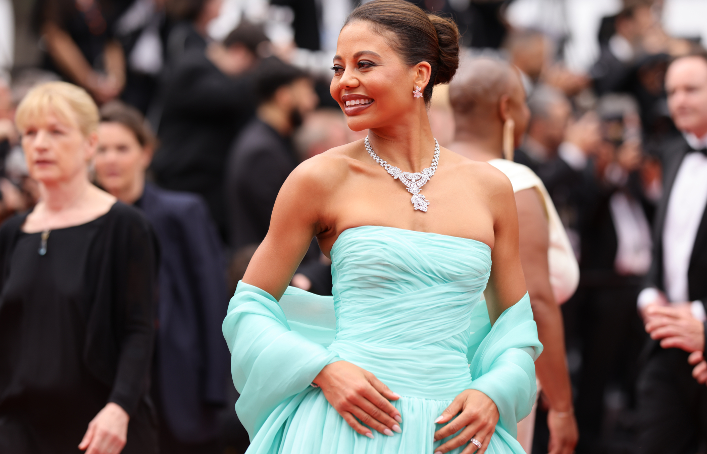  British socialite Emma Thynn, the Marchioness of Bath, wears jewels by Chopard to the Cannes Film Festival 2024