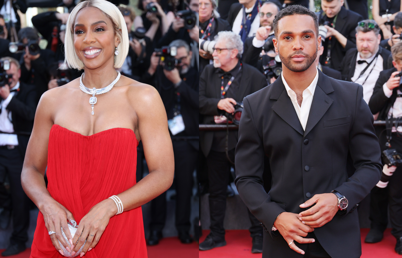  American singer Kelly Rowland and British actor Lucien Laviscount wear Messika jewels to the Cannes Film Festival 2024 