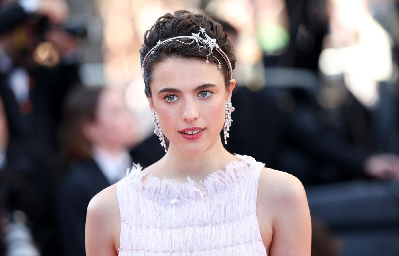 American actress Margaret Qualley wore Chanel High Jewellery, including a diamond-set headband, to the Cannes Film Festival 2024
