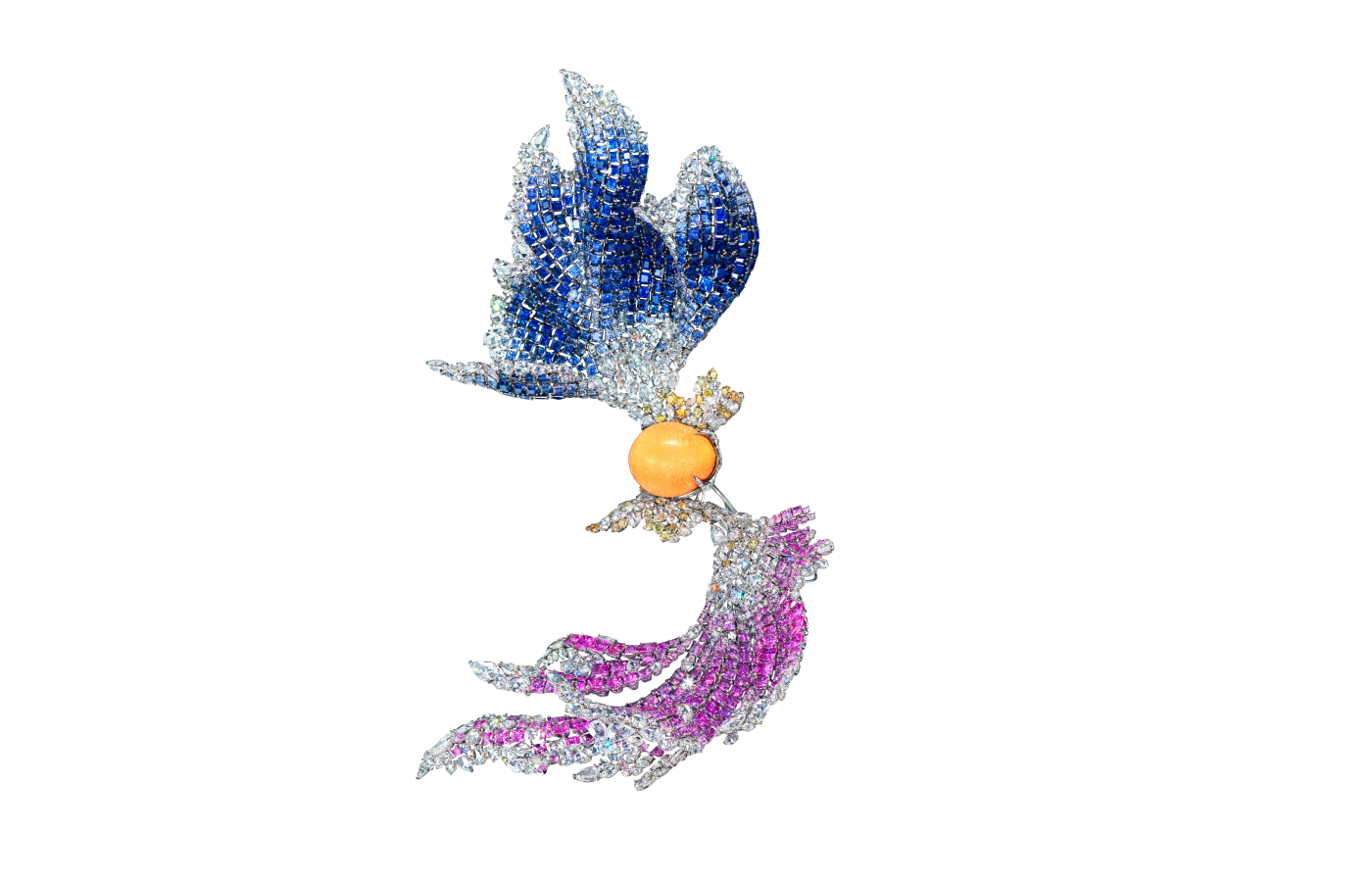  The Elsa Jin Beauty brooch with a 63.46 carat Melo pearl, 85.09 carats of sapphires, 103.76 carats of pink sapphires, and 77.39 total carats of white and yellow diamonds, worn by Brazilian model Isabeli Fontana as a hair ornament at the Cannes Film Festival 2024