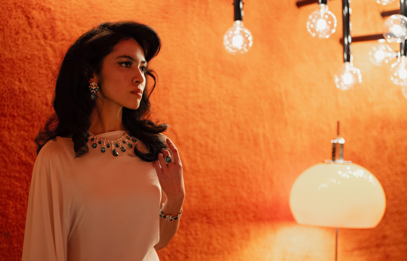  A model showcases fine jewellery during a 50th anniversary dinner at Tantris, organised by Inhorgenta in February 2024