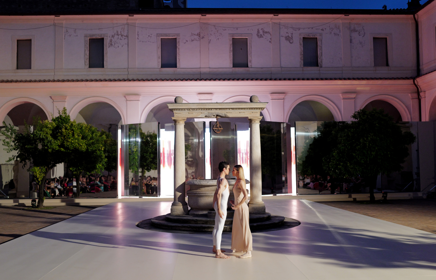 Dancers perform at the launch of the Bulgari Aeterna High Jewellery collection at the Terme di Diocleziano in Rome