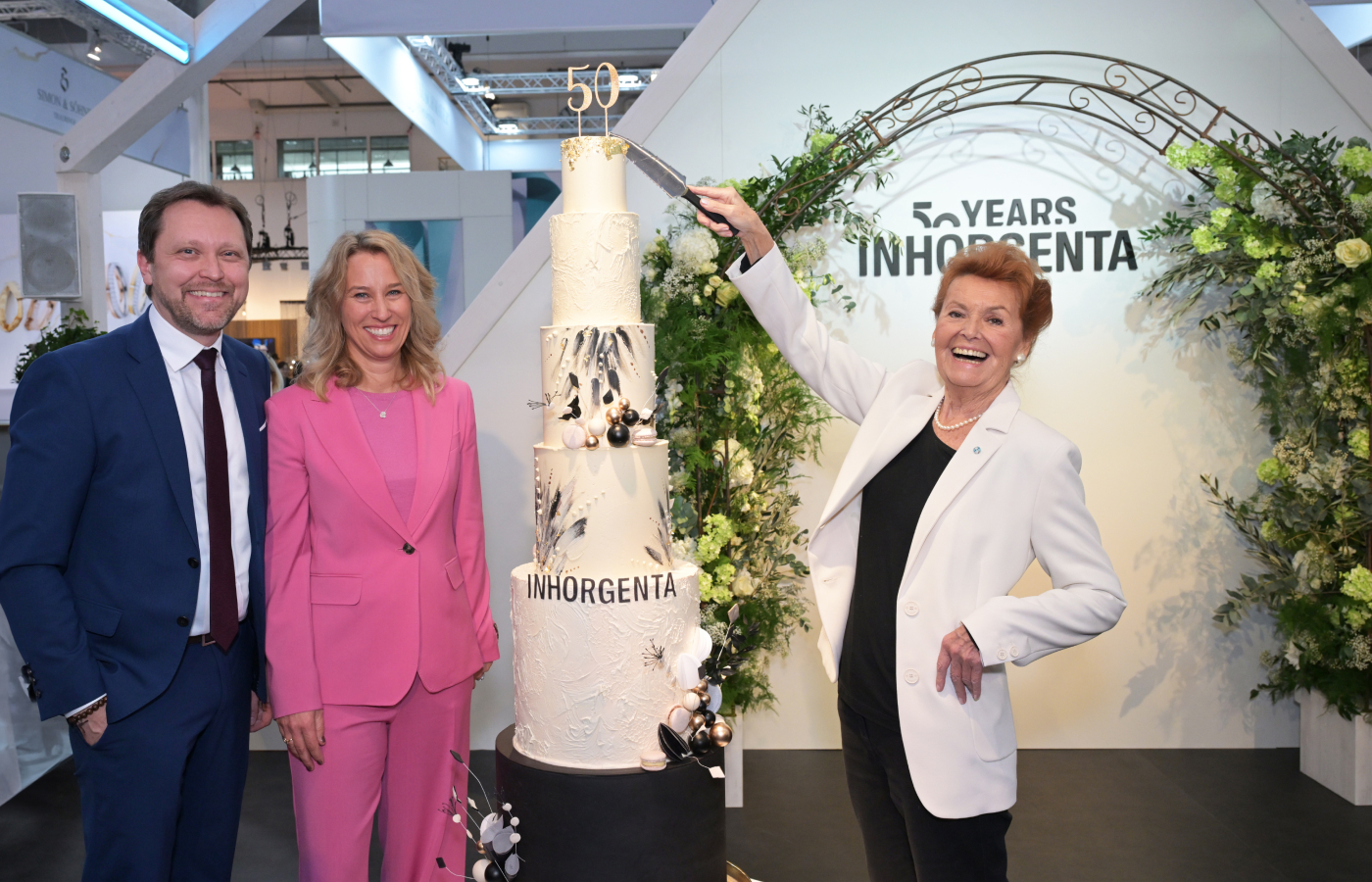 Celebrating 50 years with Messe München CEO Stefan Rummel, Inhorgenta exhibition director Stefanie Mändlein and Gabriela Weishaeupl, the former touristic director of Munich who was instrumental in naming the event