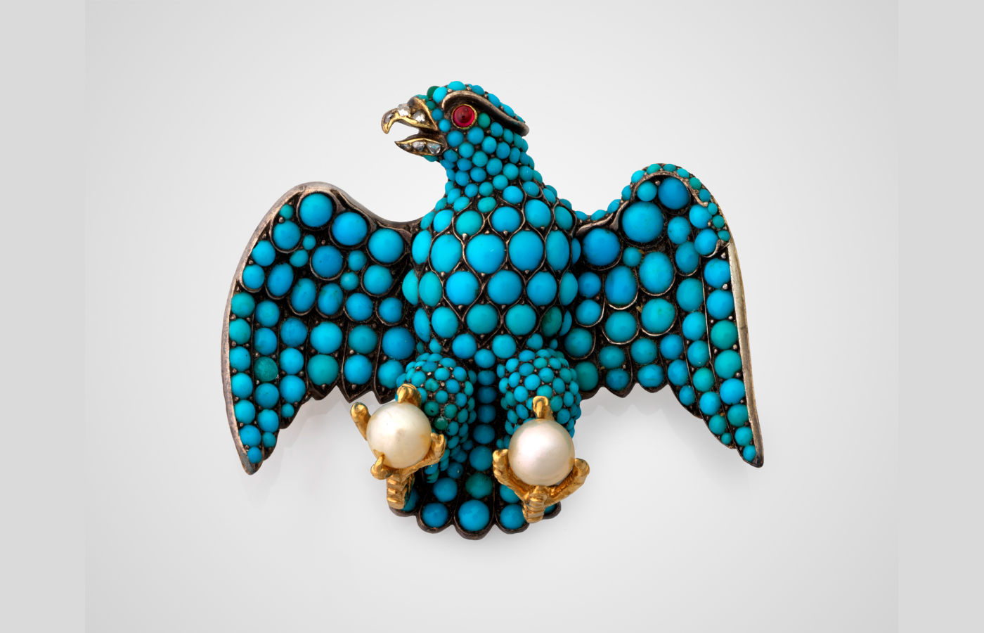  Prince Consort Albert Fabricated by Charles Augustus du Vé 1840 Coburg Eagle brooch in gold, turquoise, pearl, ruby and diamond