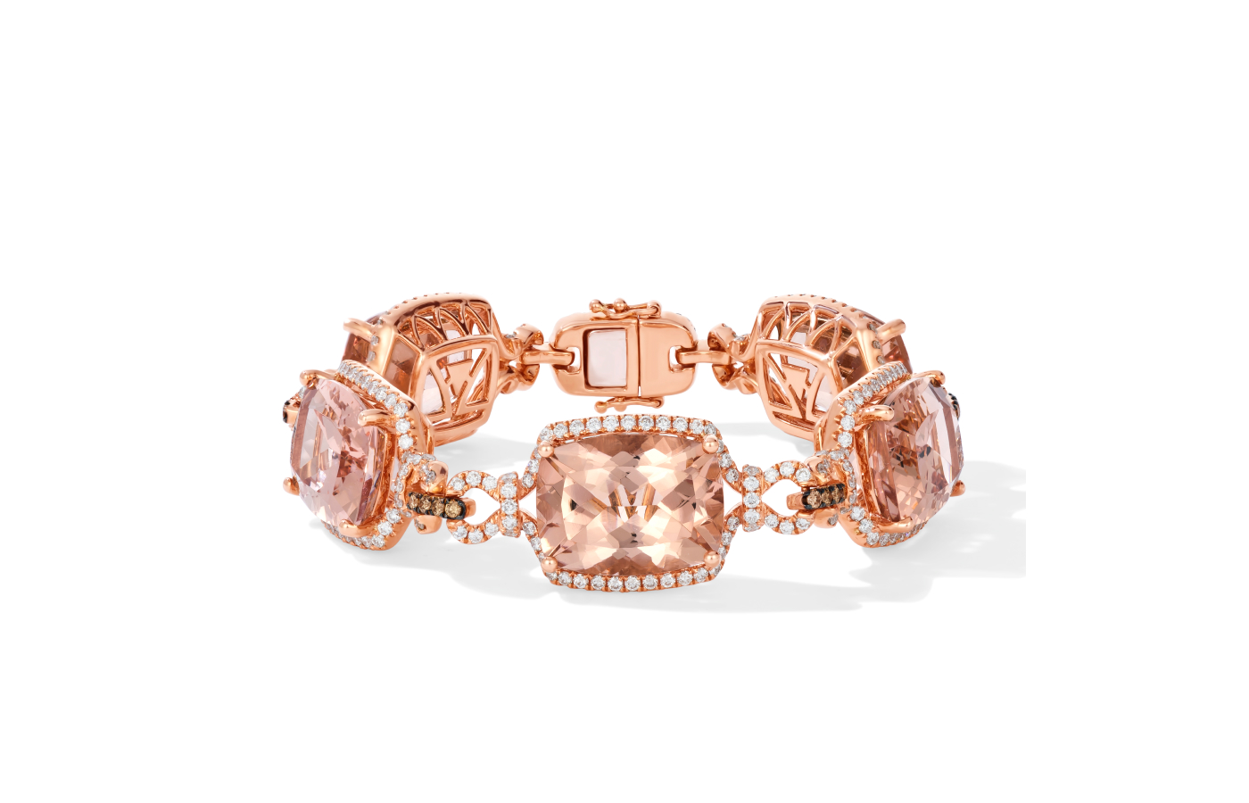  Le Vian Couture® bracelet with Peach Morganite™, 3.2 carats of Vanilla Diamonds®, and Chocolate Diamonds® set in 18K Strawberry Gold®