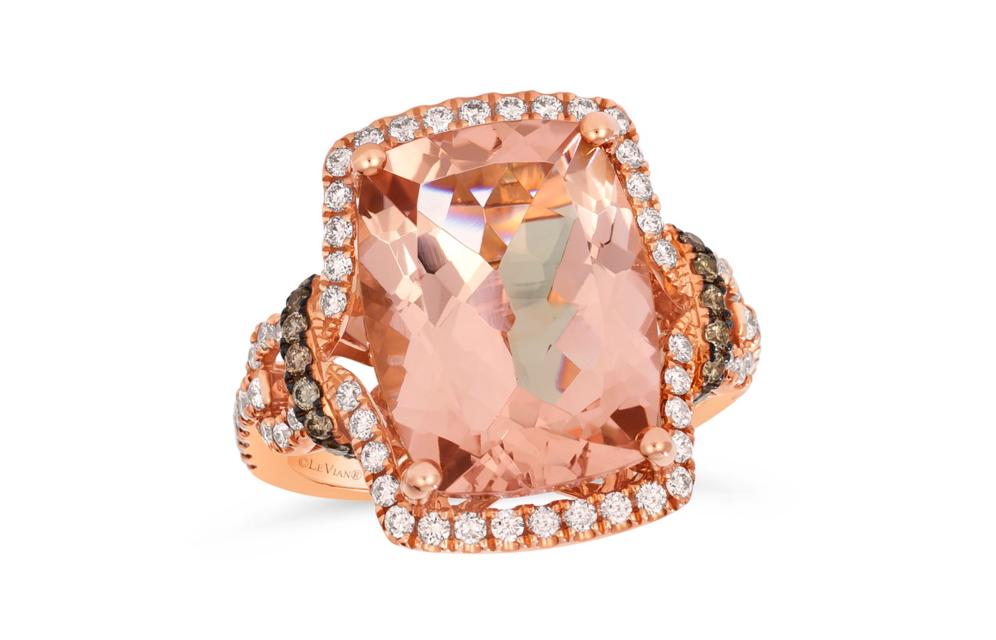  Le Vian Couture® ring with 9.75 carats of Peach Morganite™, Vanilla Diamonds® and Chocolate Diamonds® set in 18K Strawberry Gold®