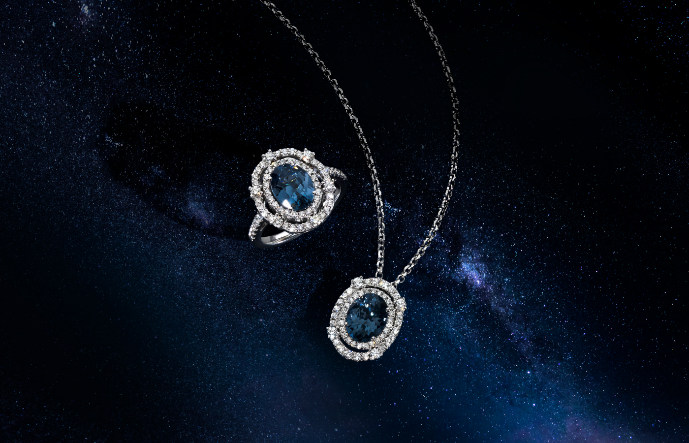  Le Vian® pendant and matching ring with Soothing Gray Spinel™ and diamonds, inspired by celestial motifs