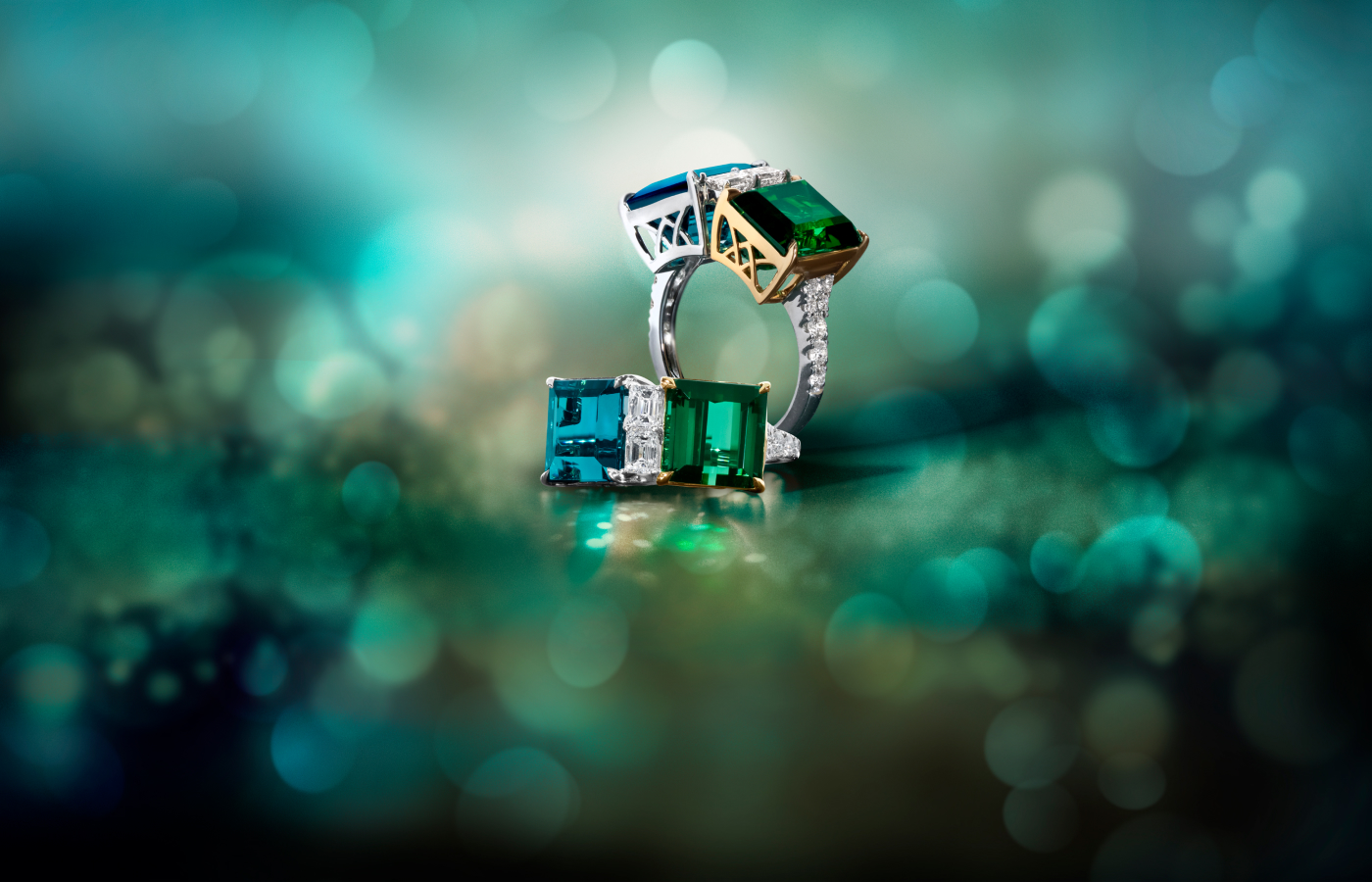 Le Vian Couture® ring with a 6.8 carat Hunters Green Tourmaline™, a 6.3 carat indicolite and Vanilla Diamonds® set in 18K gold 