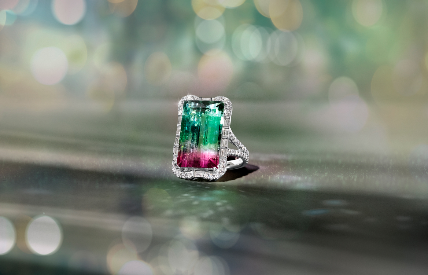  Le Vian Couture® ring with a 13.5 carat  watermelon tourmaline, Vanilla Diamonds® and Chocolate Diamonds® set in 18K Vanilla Gold®