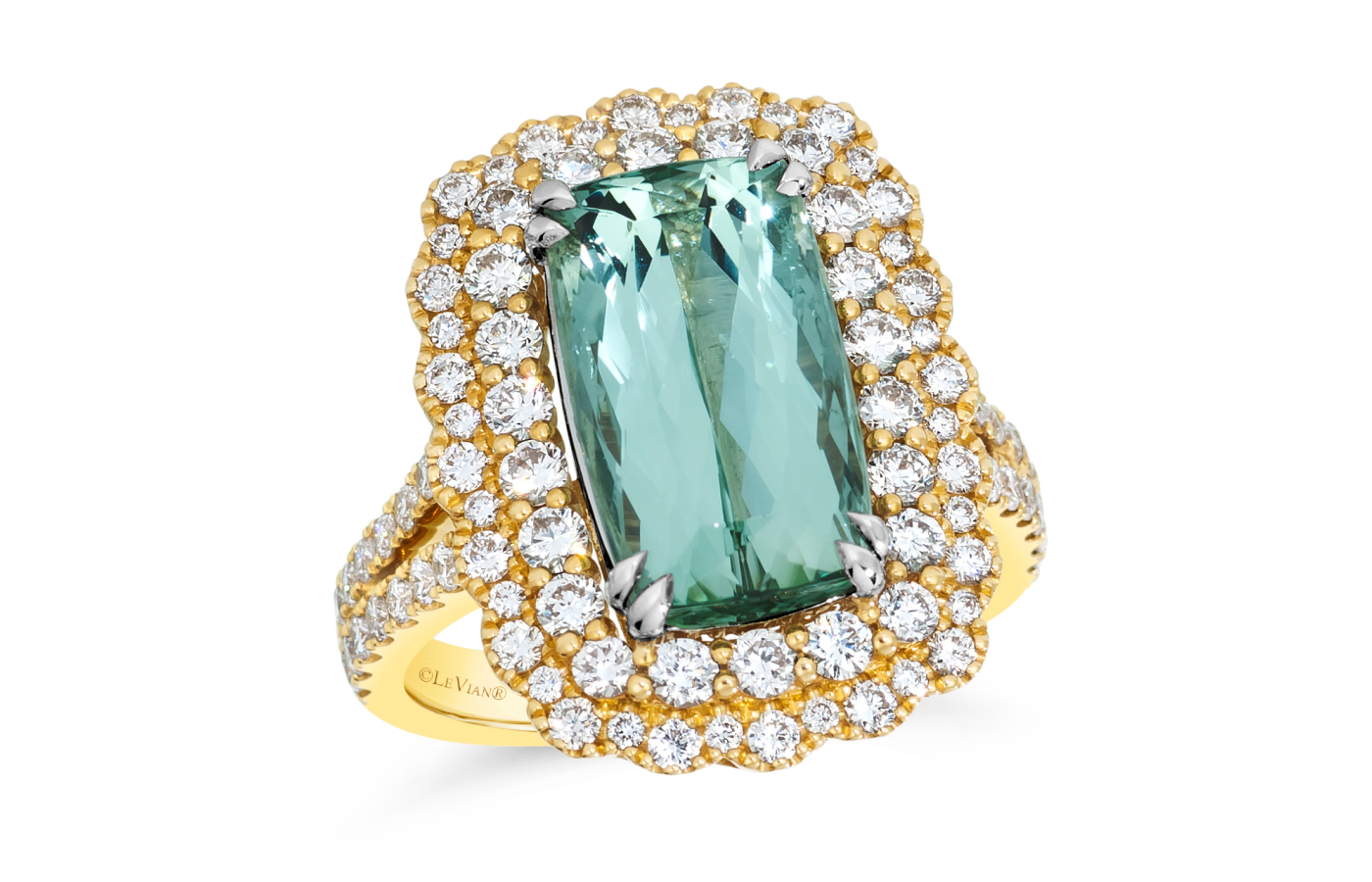  Le Vian Couture® ring with a 6.5 carat mint tourmaline, 1.5 carats of Vanilla Diamonds® and Chocolate Diamonds® set in 18K gold 