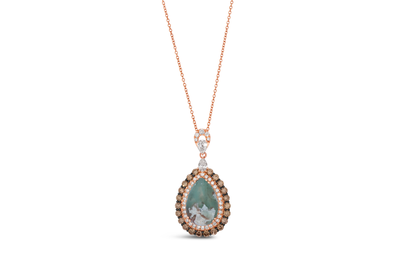  Le Vian Couture® pendant with a five carat Peacock Aquaprase™, Vanilla Diamonds® and Chocolate Diamonds® set in 18K Strawberry Gold®