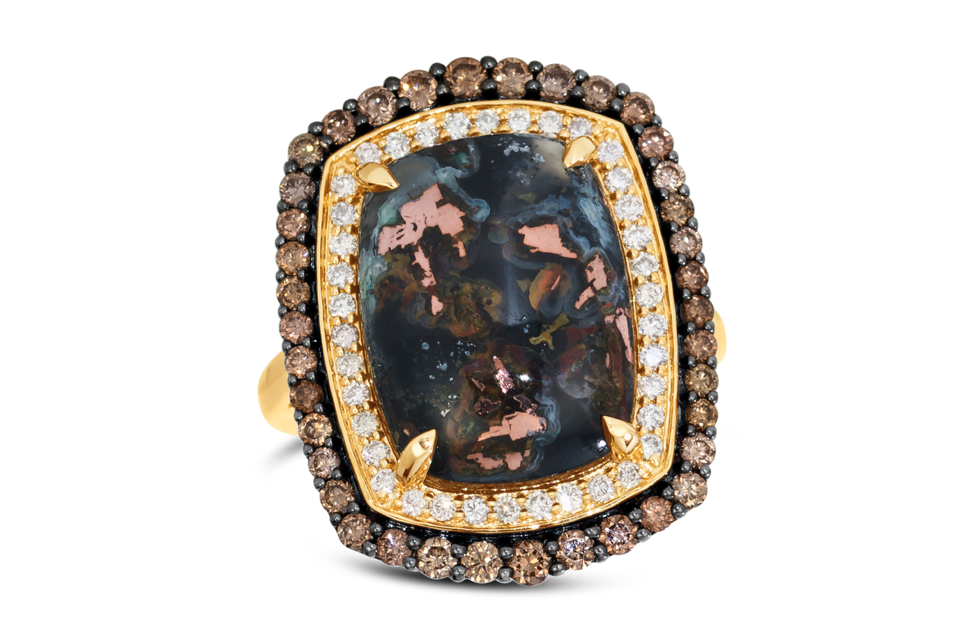  Le Vian® ring with a 10.3 carat Aquadite centre stone, Chocolate Diamonds® and Nude Diamonds™ set in 14K Honey Gold™